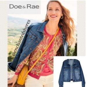 Jean Jacket Distressed Vintage Wash Medium Blue Denim Trucker Jacket Size Large